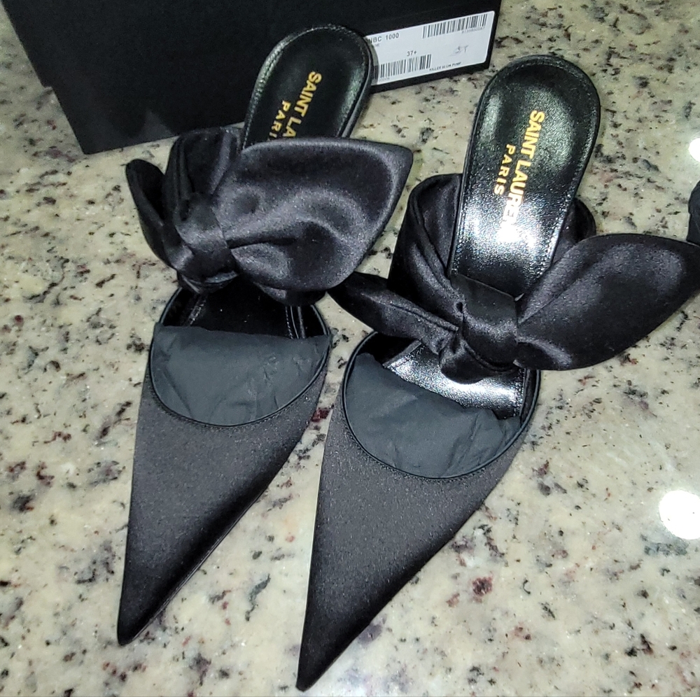 Saint Laurent Black Killer 90 On Pump Satin Ysl Shoe Size 37.5 - Picture 2 of 11